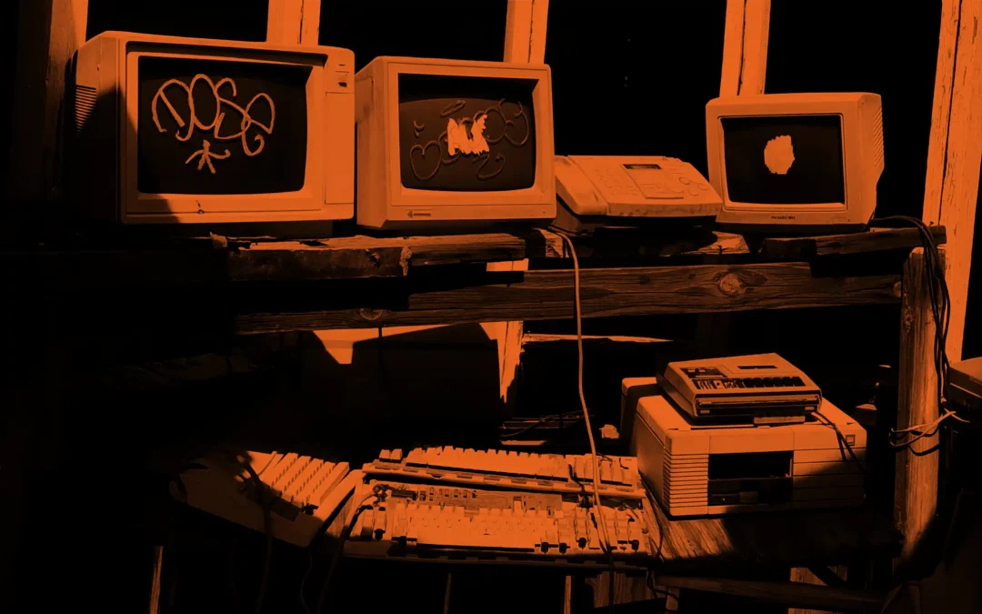 Old PCs and comms equipment left abandoned in an old building